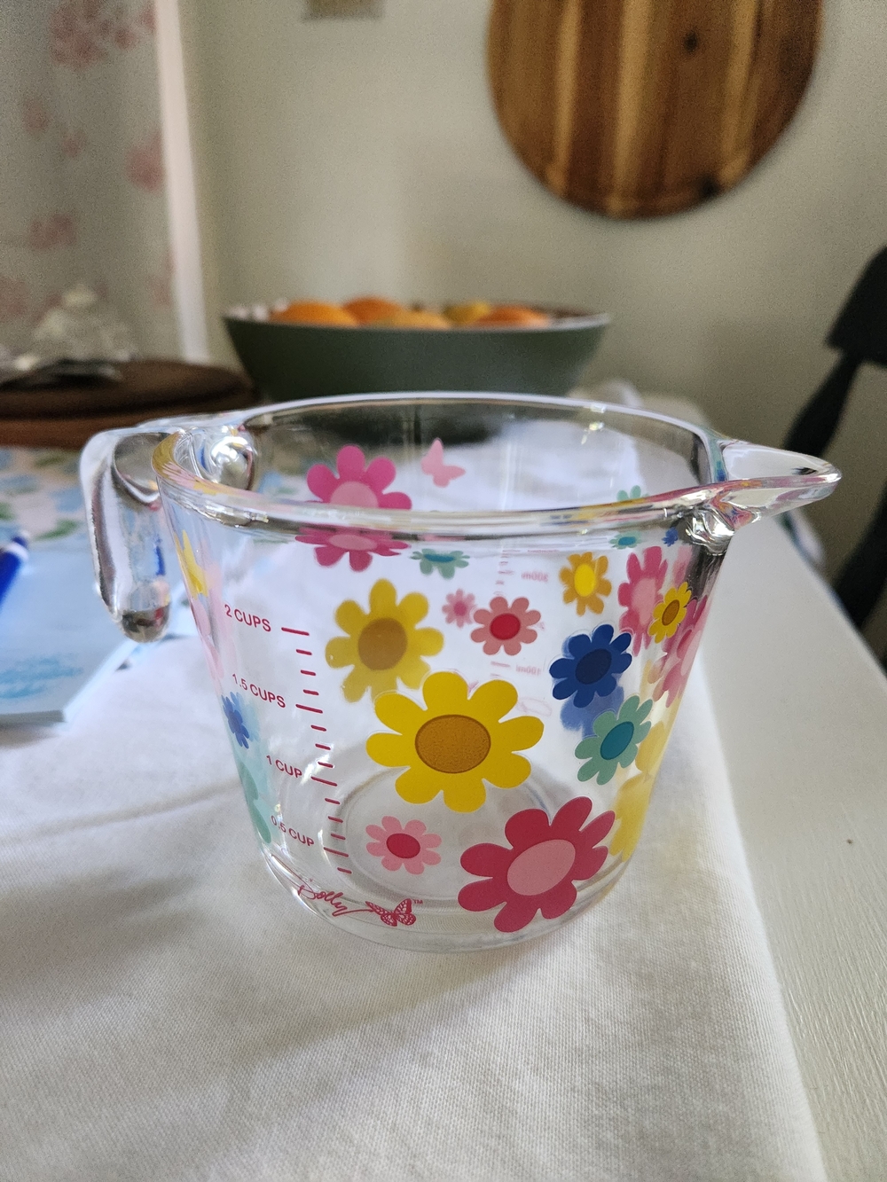 Dolly Parton Glass Measuring Cup with Bright Colorful Floral Print NWT